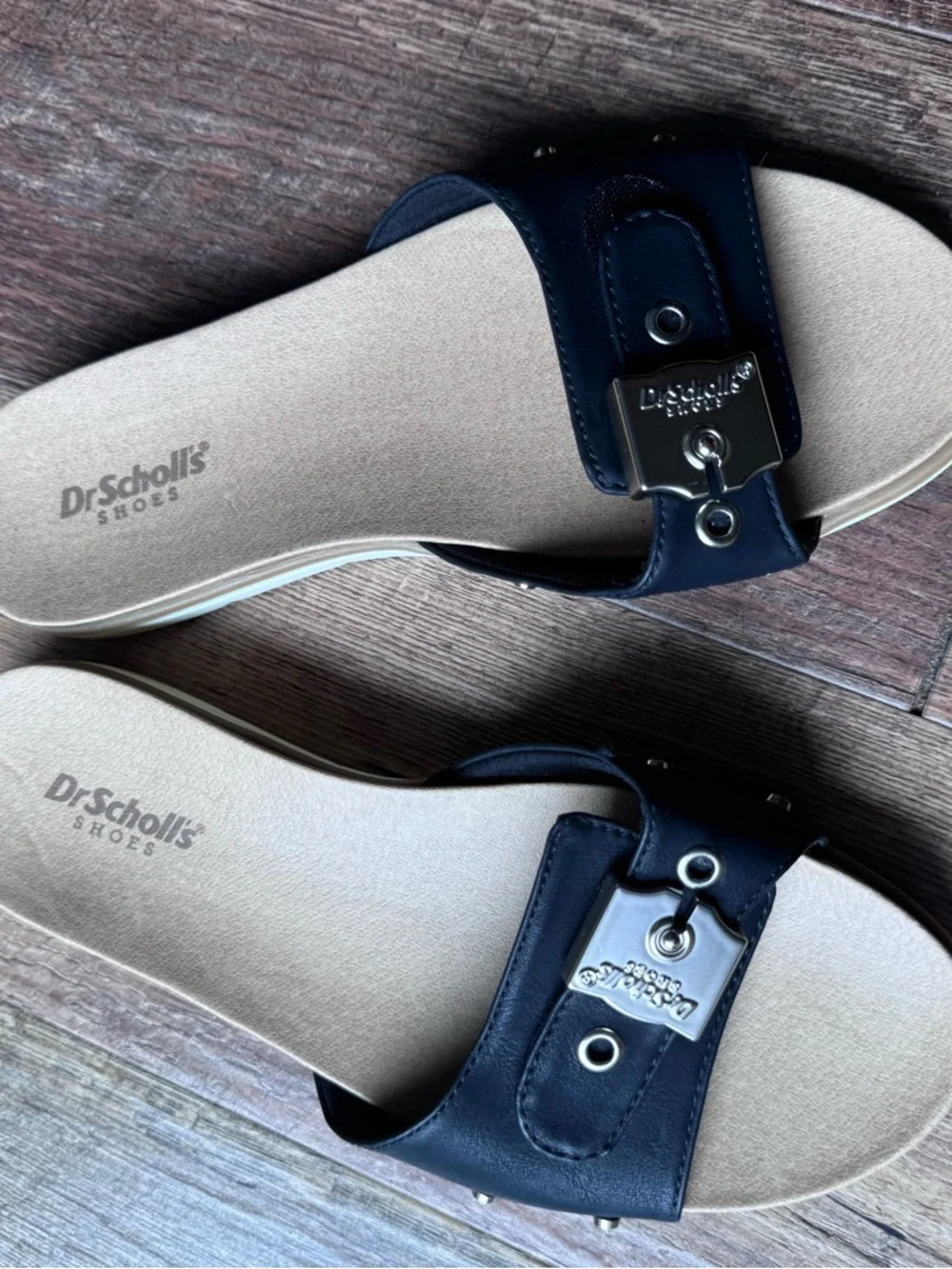 Dr. Scholl’s Life Stride Navy Slip-On Sandals with Decorative Buckle - Picture 8 of 8